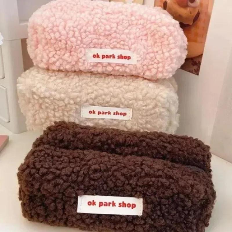 Aesthetic Large Pencil Case Pouch - Kuzu Peluş Saklama Çantası Basit Estetik