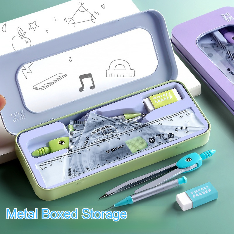 Math Geometry Set With Compass - 7 adet Matematiksel Cetvel Seti Öğrenci