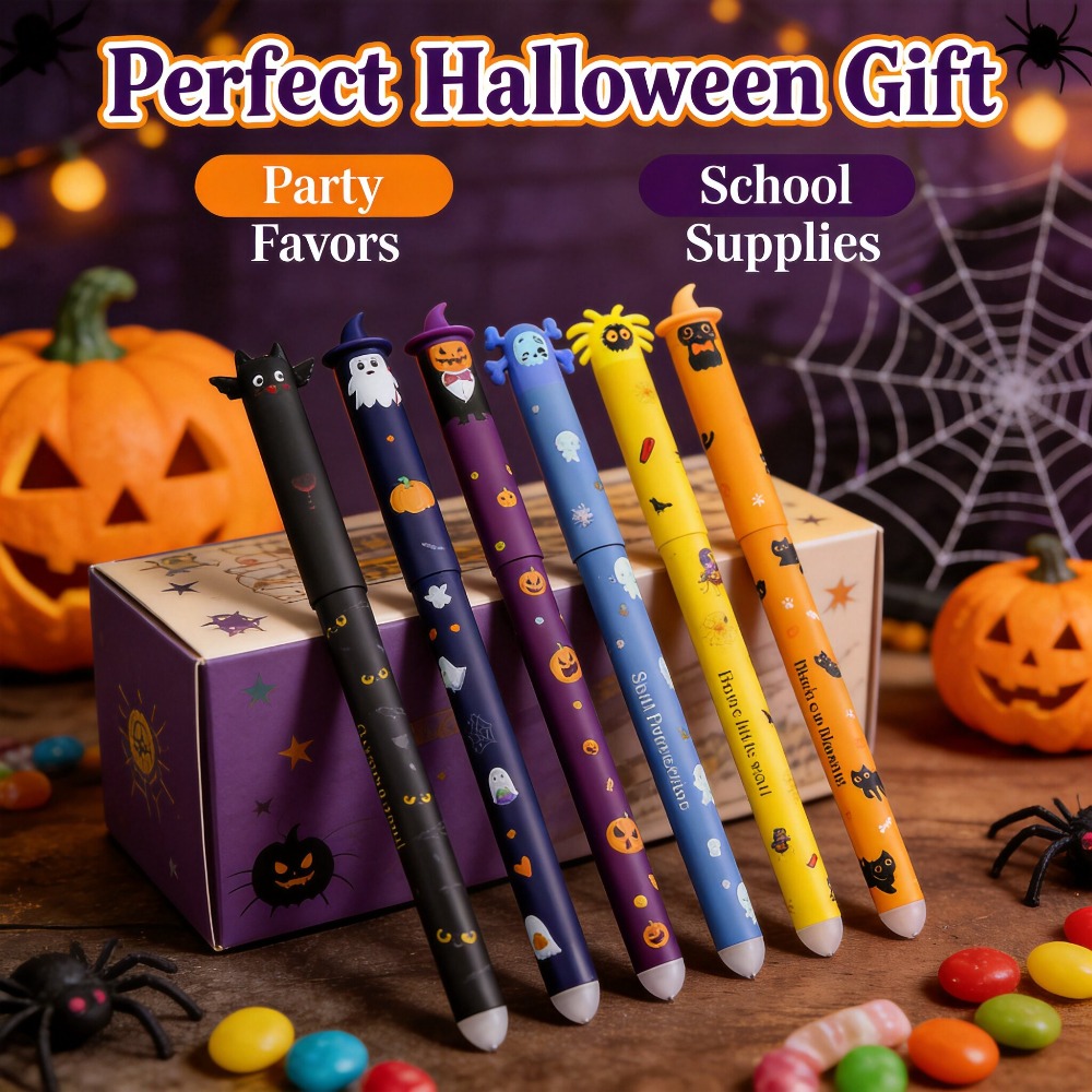 Retractable Eraser Pen Click - 1-6 Adet Cadılar Bayramı Silinebilir Jel