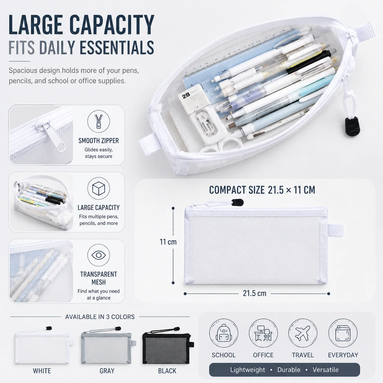 Clear Mesh Pencil Pouch For Exam - Şeffaf Fileli Kalem Çantası, Sınav Kullanımı
