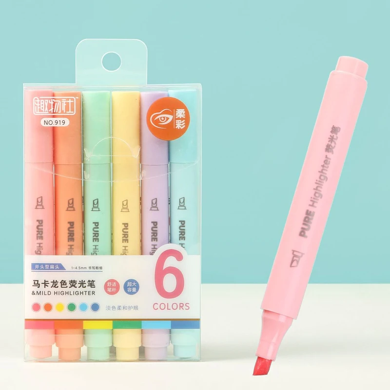 Pastel Highlighter Set Double Ended - 6'lı Set Pastel Renkli Makaron Fosforlu