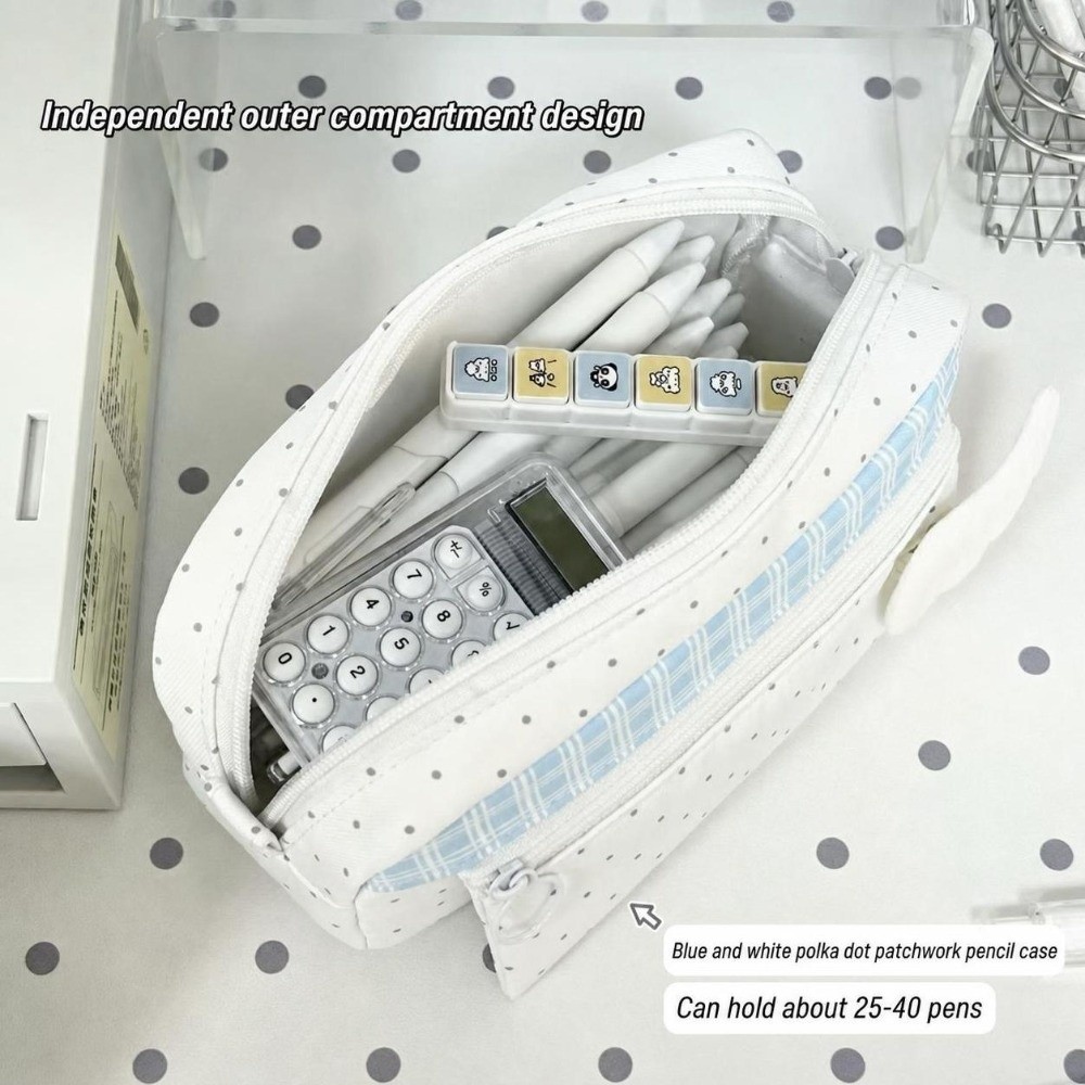 Estetik Puantiyeli Ekose Kalem - Aesthetic Large Pencil Case Pouch incelemesi ve fiyatı