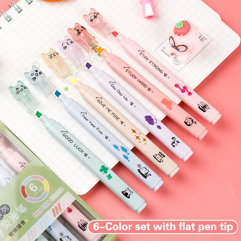 6 adet/paket Kawaii Kedi Pençe - Pastel Highlighter Set Double Ended incelemesi ve fiyatı