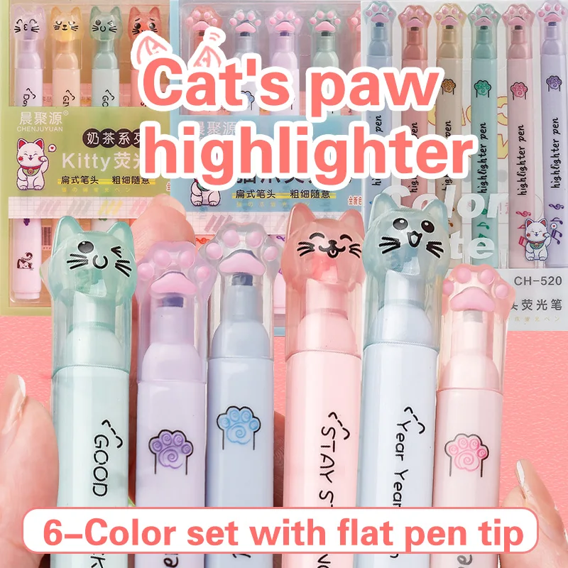 6 adet/paket Kawaii Kedi Pençe - Pastel Highlighter Set Double Ended incelemesi ve fiyatı